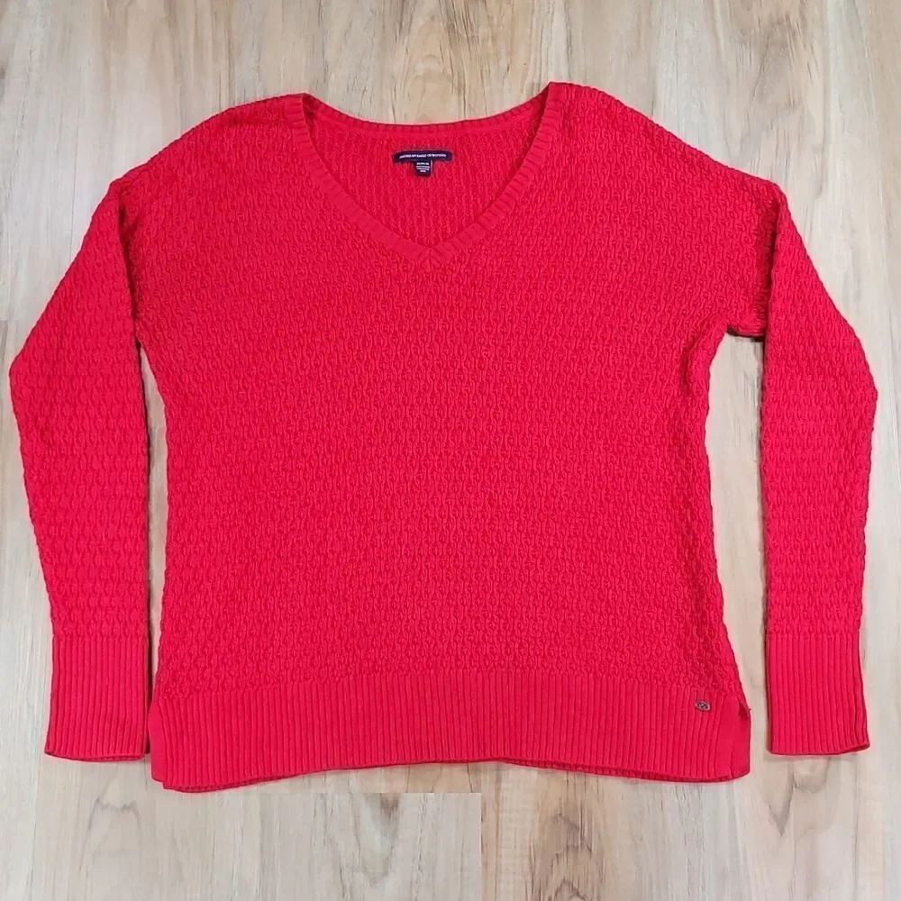 💛American Eagle Red Knit Long Sleeve Sweater Medium